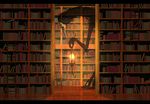  chain dark holding_lantern indoors ladder lantern letterboxed library mask monster no_humans original plague_doctor_mask rur_(ml_ruru) shadow spirit 