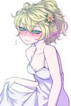  alternate_costume bags_under_eyes bare_arms bare_shoulders blonde_hair blush breasts curtsey dress ear_blush flower flying_sweatdrops green_eyes hair_flower hair_ornament looking_at_viewer medium_breasts miata_(miata8674) mizuhashi_parsee nose_blush pointy_ears ponytail rose short_hair shy slit_pupils solo sundress touhou wavy_mouth 