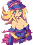 1girl bare_shoulders blonde_hair breasts cape choker cleavage dark_magician_girl duel_monster female green_eyes hat large_breasts long_hair looking_at_viewer magician_girl metata shiny_skin wizard_hat yu-gi-oh! yuu-gi-ou_duel_monsters 
