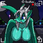 2016 all_fours animated anthro blue_eyes breasts city digital_media_(artwork) doggystyle dragon female from_behind_position front_view grey_hair hair horn male male/female night penetration pixel_(artwork) plaga recording reptile rooftop rough_sex rouken scalie sex 