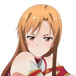  asuna_(sao) brown_eyes brown_hair detached_sleeves highres long_hair looking_at_viewer portrait simple_background solo spiceg sword_art_online white_background 