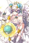  ball blue_eyes bracelet breasts cleavage crown dragon dragon_horns elizabeth_(soccer_spirits) gl_ztoh grin hair_ornament hand_on_own_cheek highres horn horns jewelry long_hair looking_at_viewer medium_breasts navel official_art smile soccer_ball soccer_spirits tail transparent_background white_hair white_legwear wings 