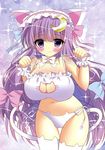  absurdres animal_ears blush bow breasts cameltoe cat_ears cat_lingerie cat_tail cleavage_cutout crescent crescent_hair_ornament hair_bow hair_ornament hairband highres large_breasts leaning_forward long_hair looking_at_viewer meme_attire midriff navel patchouli_knowledge paw_pose purple_eyes purple_hair solo standing tail tenshi_china thighhighs touhou underwear white_legwear wrist_cuffs 