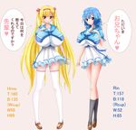  2girls blonde_hair blue_hair blush breasts brown_eyes btk full_body gigantic_breasts huge_breasts long_hair looking_at_viewer multiple_girls red_eyes smile standing twintails very_long_hair 