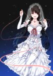  black_hair blush breasts bridal_veil bride date_a_live dress elbow_gloves gloves hair_over_one_eye heart highres kagura_ren large_breasts long_hair red_eyes smile solo string thighhighs tokisaki_kurumi twintails veil wedding_dress 