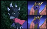  armband black_scales collar comic cynder dragon female feral green_eyes horn male membranous_wings purple_eyes purple_scales scales spikes spyro spyro_the_dragon video_games wings yunakidraw 