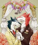  2016 blue_fur crimsonouranos fur hi_res intimacy intimate male male/male multicolored_fur red_fur sergal two_tone_fur wedding white_fur 