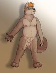  amixeduppuppy animal_genitalia anthro balls canine ear_piercing facial_piercing fully_sheathed looking_at_viewer male mammal nipples nose_piercing nude open_mouth piercing sheath simple_background solo standing 