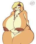  bearwith_me belly blonde_hair breasts canine dog female hair huge_thighs mammal navel nipples overweight slightly_chubby solo standing voluptuous 