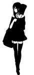  bare_shoulders boots carrying carrying_over_shoulder collarbone full_body garter_straps greyscale highres instrument_case long_hair looking_to_the_side monochrome original rur_(ml_ruru) solo standing thighhighs white_background zettai_ryouiki 