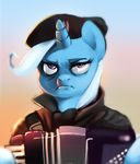  accordion beret blue_fur clothing equine female friendship_is_magic frown fur hair hat horn imalou jacket mammal meme musical_instrument my_little_pony portrait purple_eyes remove_kebab trixie_(mlp) unicorn white_hair 