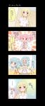  &gt;_&lt; 3girls 4koma absurdres bang_dream! bangs black_border blonde_hair blue_hair blush border bow bowtie bubble_background clenched_hand clenched_hands comic commentary_request dress earrings flower flower_earrings flower_necklace flying_sweatdrops gloves hair_bow hair_ribbon half_updo hand_up hands_up highres idol jewelry light_blue_hair long_hair maruyama_aya matsubara_kanon miyuara multiple_girls necklace one_side_up open_mouth pink_eyes pink_hair pink_neckwear purple_bow purple_eyes ribbon shirasagi_chisato shirt short_sleeves sidelocks smile sparkle tearing_up translation_request twintails wavy_mouth white_bow white_dress white_gloves white_neckwear white_ribbon white_shirt 