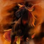  2016 abstract_background ambiguous_gender black_fur equine feral fur grass hair horse mammal nightshroud orange_hair portrait solo 