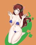  adapted_costume ass_visible_through_thighs barefoot breasts brown_eyes brown_hair crossed_fingers d.va_(overwatch) long_hair looking_at_viewer maebari medium_breasts navel overwatch seiza sitting smile solo thigh_gap ttrop whisker_markings 