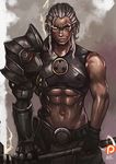  1girl abs armor female genderswap kachima muscle navel reinhardt_(overwatch) scar solo white_hair 