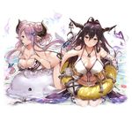  :o antenna_hair ass bandages bare_shoulders bikini black_hair blue_eyes breasts cleavage collarbone danua doll draph earrings flower front-tie_bikini front-tie_top granblue_fantasy hair_between_eyes hair_ornament hair_over_one_eye highres horn_ornament horns innertube jewelry kneeling large_breasts lavender_hair leaning_forward long_hair looking_at_viewer lying multiple_girls narmaya_(granblue_fantasy) navel necklace on_stomach open_mouth partially_submerged pointy_ears red_eyes sandals smile swimsuit tokopi water white_bikini 