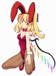  animal_ears blonde_hair bow bowtie breasts bunny_ears bunny_tail bunnysuit cleavage detached_collar flandre_scarlet kagayama_hajime long_hair medium_breasts pantyhose red_eyes solo tail touhou wings wrist_cuffs 