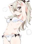  armpits arms_up blush bow bow_bra bow_panties bra breasts brown_eyes brown_hair girls_und_panzer hairband hibimegane long_hair looking_at_viewer panties shimada_arisu simple_background sketch small_breasts solo underwear underwear_only white_bra white_panties 