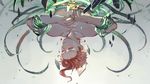  broken closed_eyes collarbone earrings hierophant_green highres jewelry jojo_no_kimyou_na_bouken kakyouin_noriaki male_focus red_hair shirtless solo stand_(jojo) star tentacles thanatos-ta upper_body upside-down 