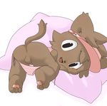  anus balls bottomless brown_fur butt cat clothed clothing cub feline fur hindpaw looking_back mammal paws pillow presenting senpuuki-chan shirt solo tongue underwear underwear_down young 