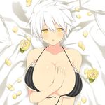  blush breasts cleavage huge_breasts looking_at_viewer miyabi_(senran_kagura) senran_kagura short_hair white_hair yellow_eyes 