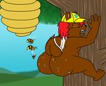  anthro arthropod bee bee_hive bee_sting brummington_the_chipmunk bsting buckteeth butt chipmunk eyes_closed group hair hat hive insect male mammal nude open_mouth pain red_hair rodent sting tagme teeth tongue tree 