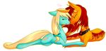  &lt;3 alpha_channel alphaaquilae blonde_hair blue_fur bow cutie_mark duo earth_pony equine eyes_closed fan_character feral fur hair hooves horn horse lying mammal my_little_pony pony red_hair simple_background transparent_background unicorn yellow_fur 
