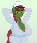  2015 anthro big_breasts breasts cleavage clothed clothing ear_piercing earth_pony equine facial_piercing fan_character female gunpowdergreentea hi_res horse huge_breasts looking_at_viewer mammal my_little_pony nose_piercing piercing pony smile solo 
