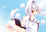  animal_ears ass bare_shoulders detached_sleeves fang hat hikanyan inubashiri_momiji miniskirt open_mouth panties pom_pom_(clothes) red_eyes short_hair skirt skirt_lift solo tail tokin_hat touhou underwear white_hair white_panties wolf_ears wolf_tail 