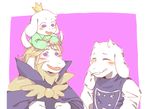  anthro asgore_dreemurr asriel_dreemurr blonde_hair blush boss_monster caprine child clothed clothing crown crybleat eyes_closed facial_hair female fur goat hair happy horn laugh long_ears male mammal purple_eyes robes simple_background sweater toriel undertale video_games white_fur young 