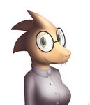  2016 alphys anthro blush breasts clothed clothing eyewear female glasses lab_coat lizard reptile scalie simple_background smile solo teeth tg-0 undertale video_games 