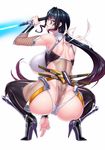  1girl ass back black_hair blush breasts butt_crack curvy erect_nipples fei_(maidoll) huge_ass huge_breasts lilith-soft long_hair looking_back ninja red_eyes solo squatting taimanin_asagi taimanin_asagi_battle_arena thick_thighs uehara_rin underboob very_long_hair wide_hips 