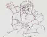  anthro anus breasts chest_tuft claws female fur gaping hair james_m_hardiman long_hair mammal natasha_(jmh) nipples nude open_mouth pawpads paws pussy sketch skunk solo spread_pussy spreading teeth tuft urethra 