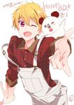  1boy blonde_hair free! happy_birthday hazuki_nagisa koala male_focus pink_eyes suspenders text white_background wink 