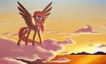  alphaaquilae brown_feathers brown_fur cloud cutie_mark day equine fan_character feathered_wings feathers female feral fur hair hooves mammal my_little_pony outside pegasus pink_eyes pink_hair solo spread_wings standing wings 