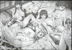  6+girls 6girls ahegao areolae ass blush braid breasts female fingering fukuzawa_yumi greyscale hasekura_rei indoors large_breasts long_hair maria-sama_ga_miteru masturbation mizuryuu_kei monochrome multiple_girls nijou_noriko nipples nude ogasawara_sachiko open_mouth panties shimazu_yoshino short_hair smile tongue tongue_out toudou_shimako twintails underwear 