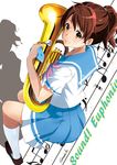  absurdres bass_clef beamed_eighth_notes brown_eyes brown_hair eighth_note euphonium half_note hare_(hal0331) hibike!_euphonium highres instrument invisible_chair musical_note neckerchief oumae_kumiko pink_neckwear ponytail school_uniform serafuku sharp_sign short_hair sitting sixteenth_note solo staff_(music) 