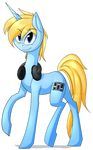  alpha_channel alphaaquilae blonde_hair blue_eyes cutie_mark equine fan_character feral hair headphones hooves horn mammal my_little_pony simple_background smile solo standing transparent_background unicorn 
