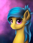  blue_hair equine eyebrows eyelashes fan_character female feral fur hair l1nkoln long_hair looking_at_viewer mammal my_little_pony pink_eyes simple_background sitting smile solo tan_fur 