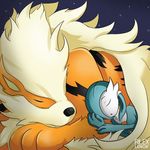  2016 ambiguous_gender arcanine canine duo eyes_closed feral fur gardevior green_hair hair hi_res humanoid lying mammal nintendo pok&eacute;mon rilex_lenov simple_background sleeping video_games 