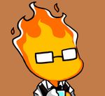  bow bowtie brown_background chibi cleaning cup drinking_glass fire glasses grillby gyate_gyate lowres male_focus rag shot_glass simple_background solo undertale upper_body vest yaruky 