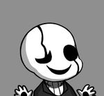  grey_background greyscale gyate_gyate hands lowres monochrome no_humans ribbed_sweater simple_background smile solo sweater turtleneck undertale uneven_eyes upper_body w.d._gaster yaruky 