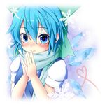  :&lt; blue_eyes blue_hair blush bow cirno hair_bow heart heart_of_string ice ice_wings red_string semikichi snowflakes solo string touhou wings 