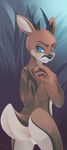  anthro black_fur blue_eyes brown_fur cervine deer fur hi_res horn looking_at_viewer mammal nude rudragon smile white_fur 