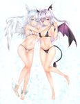  angel angel_and_devil ankle_wings barefoot bikini blue_eyes character_request demon_girl demon_wings frofrofrost head_wings highres md5_mismatch multiple_girls phantasy_star phantasy_star_online_2 pointy_ears red_eyes silver_hair swimsuit twintails two_side_up white_hair wings 
