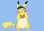  abstract_background blush fan_character featureless_crotch front_view headgear holding_cheeks kaptcha male mammal nintendo pikachu pok&eacute;mon rodent scarf smile solo squish standing tongue tongue_out video_games 