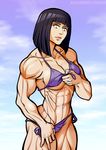  1girl abs bikini black-pantheress elee0228 female hyuuga_hinata looking_at_viewer muscle naruto solo 