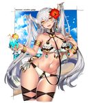  :d ass_visible_through_thighs bangs bikini blue_hawaii breasts cleavage cowboy_shot cropped_legs crossed_bangs cup drinking_glass drinking_straw earrings fingernails flower food fruit gold hair_flower hair_ornament highres horns huge_breasts ice ice_cube jewelry katagiri_hachigou long_fingernails looking_at_viewer nail_polish navel o-ring open_mouth orange orange_nails orange_slice original pointy_ears sharp_fingernails silver_hair smile solo swimsuit tail teeth thigh_gap tropical_drink twintails yellow_eyes 