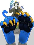 black_hair black_paw_pads blade blue_fur claws clothing digital_media_(artwork) domination fangs feet female female_domination first_person_view foot_fetish foot_focus foot_scrunch fur gloves grin hair hat homestuck horn humanoid implied_lick invalid_tag ligerjazz looking_at_viewer ms_paint_adventures nepeta nepeta_leijon pawpads paws pointing simple_background submissive submissive_pov toe_claws weapon 