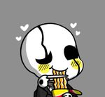  chibi chopsticks cup_ramen eating grey_background gyate_gyate heart lowres no_humans ribbed_sweater simple_background solo sweater turtleneck undertale uneven_eyes upper_body w.d._gaster white_skin yaruky 